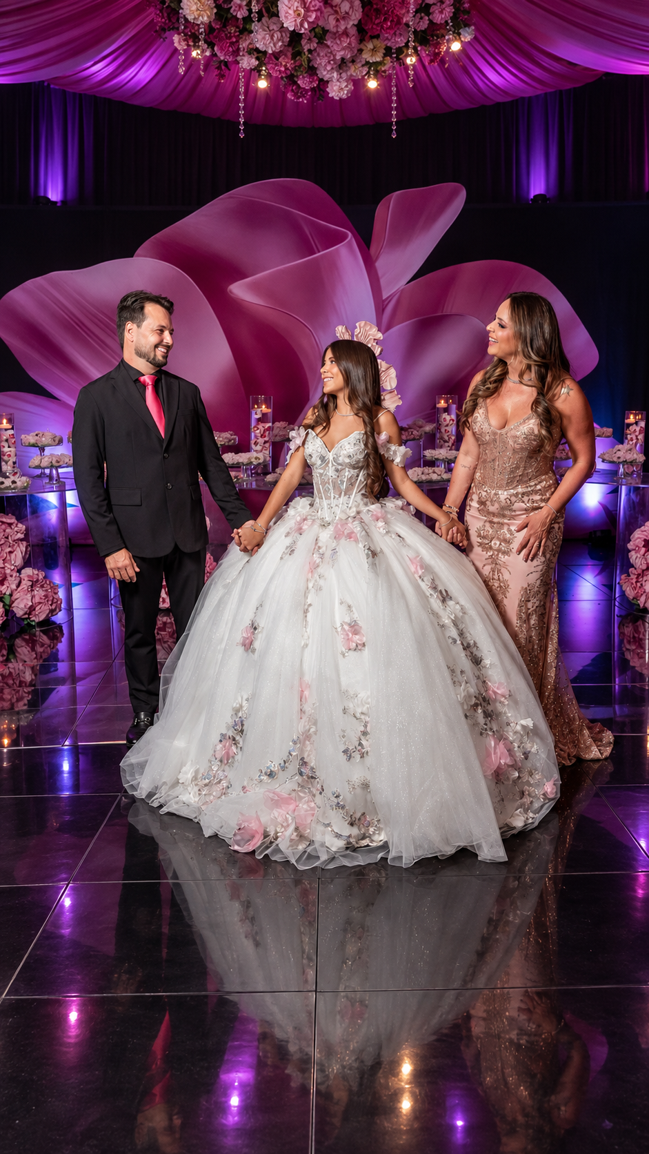 Debutante celebrando com sua família