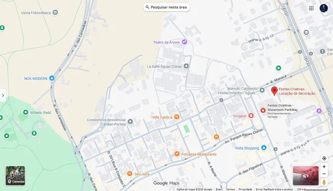 Mapa com a localização da Festas Criativas no Park Way, Brasília