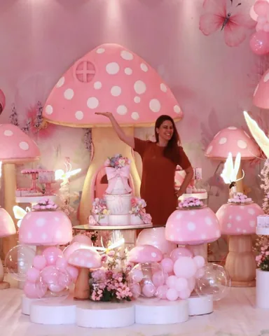 Decoração de festa infantil Cogumelo Land em Brasília DF — montagem real, foto 1
