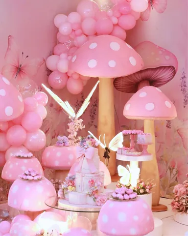 Decoração de festa infantil Cogumelo Land em Brasília DF — montagem real, foto 2