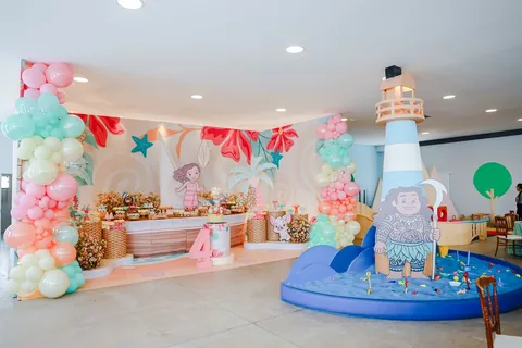 Decoração de festa infantil Moana em Brasília DF — montagem real, foto 8