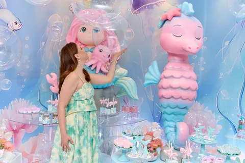 Decoração de festa infantil Sonho de Sereia em Brasília DF — montagem real, foto 14