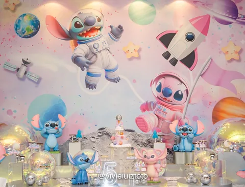 Decoração de festa infantil Stitch e Angel no Espaço em Brasília DF — montagem real, foto 3