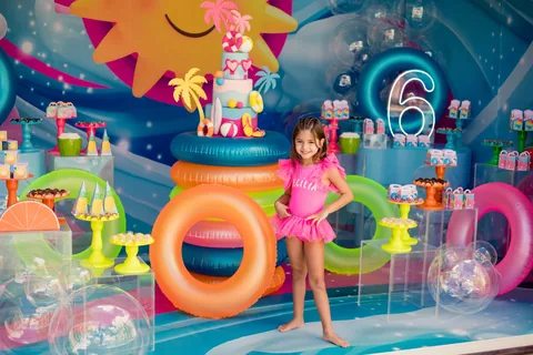 Decoração de festa infantil Pool Party em Brasília DF — montagem real, foto 2